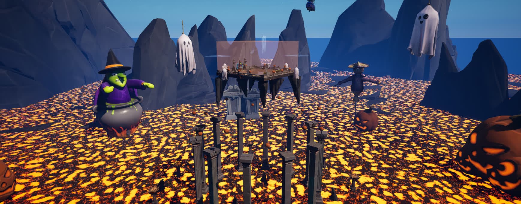 Arena de Pilares de Lava: anillo de pilares sobre la lava y el lobby flotante